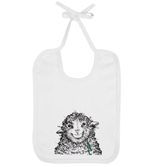 Easy Care Organic Cotton Baby Bib – Curly Fleece Sheep - Whimsical