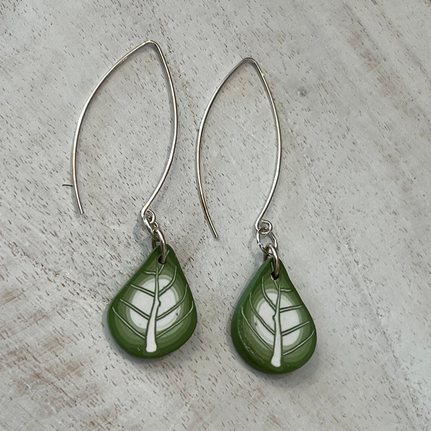 Enchanted Garden Leaf Earrings in Hand-Blended Polymer Clay and Sterling Silver by Stephanie Fraselle