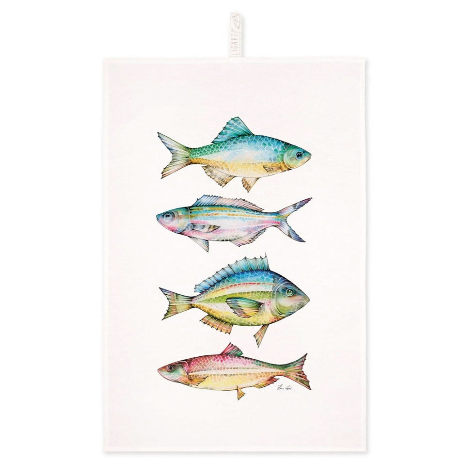 Tea Towel - Fish- 🌿 Half linen kitchen towel (55% linen / 45% cotton)