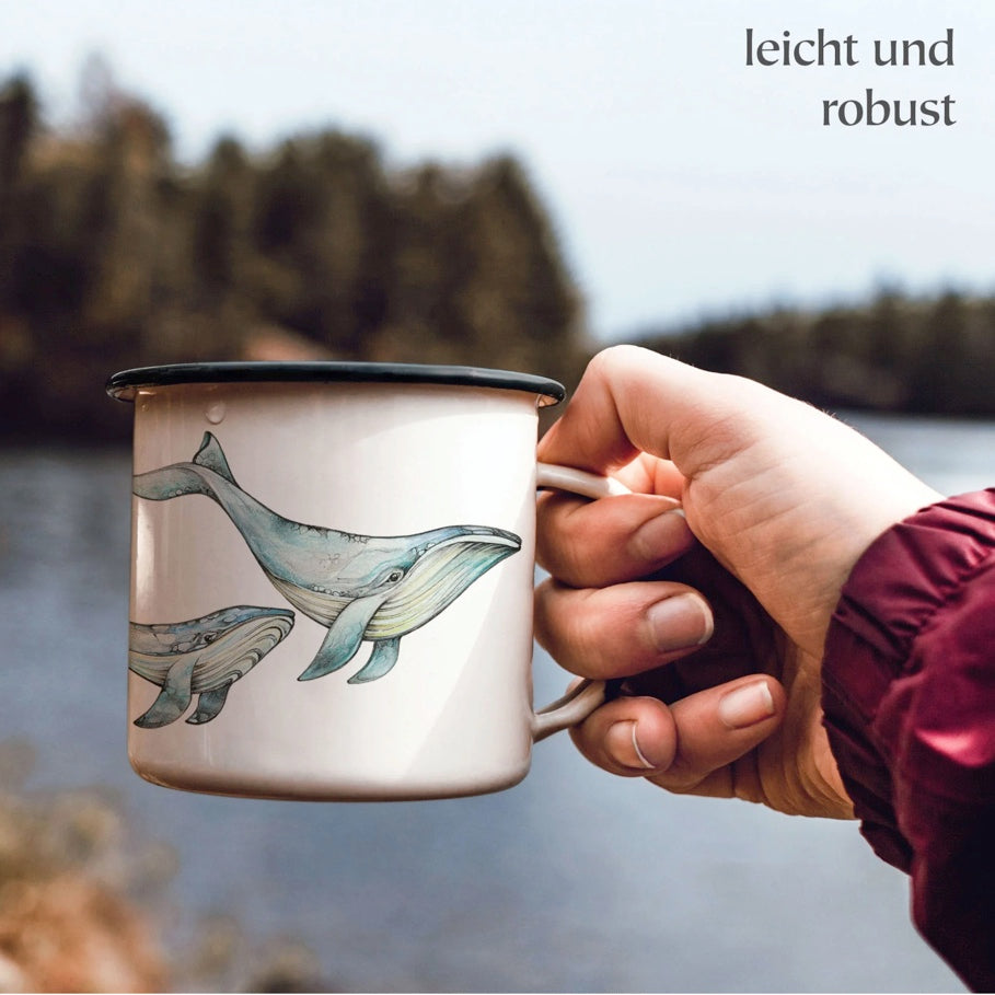 Robust and Light Enamel cup - Blue whale Mother and baby