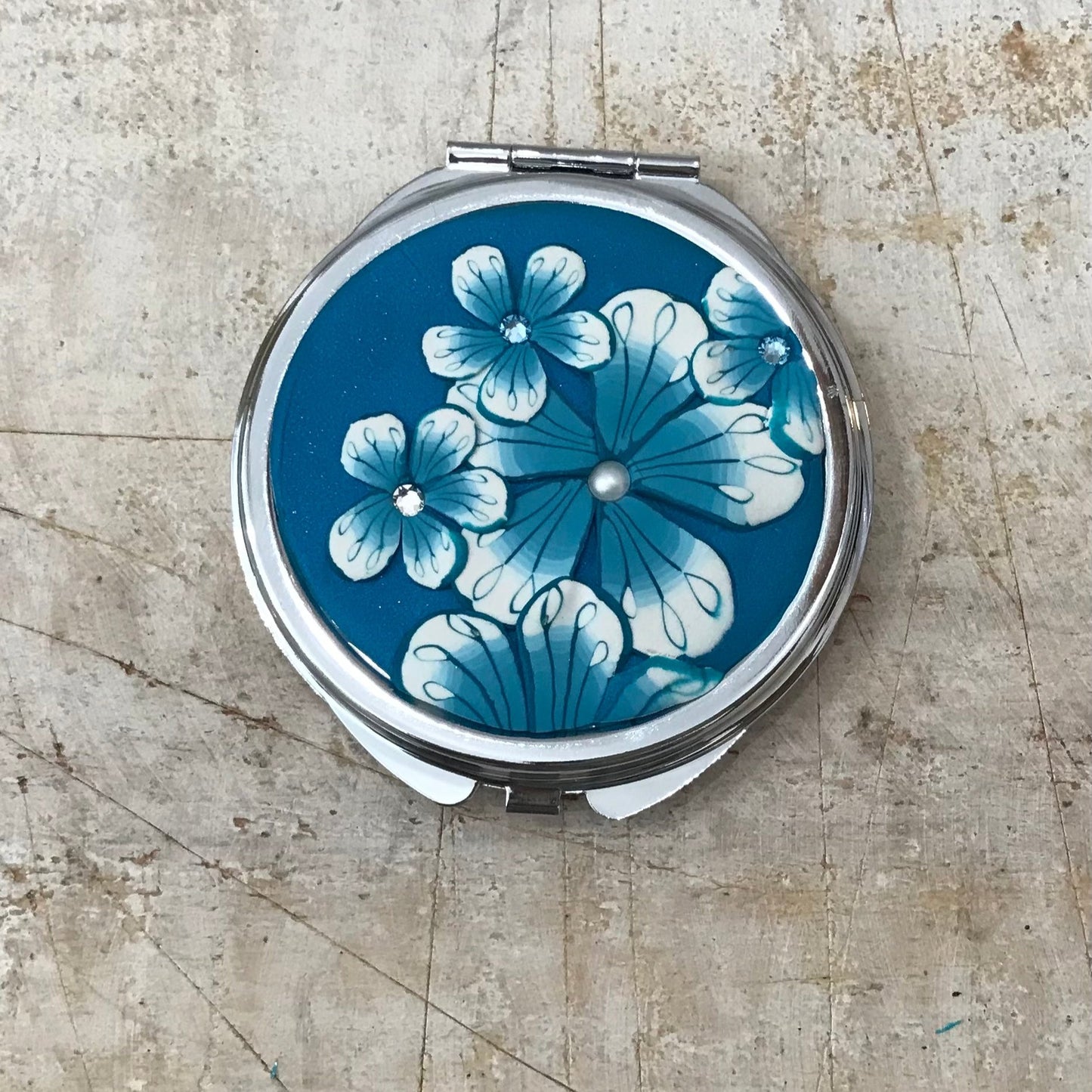 Pocket Mirror ¨Tranquil Waters¨Floral Ocean - by Stephanie Fraselle - Artisan Jewellery Design