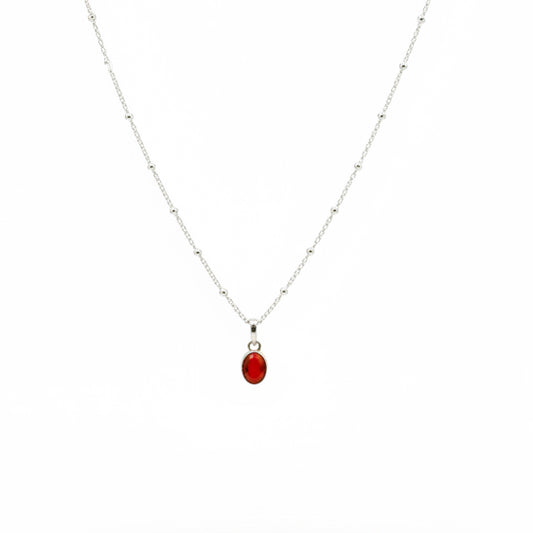 925 Sterling Silver Faceted Oval Gemstone Pendant Necklace | Cornaline