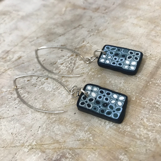 Mosaic Flowers “Blue Denim” 925 STERLING SILVER - handmade Earring drops - by Stephanie Fraselle - Artisan Jewellery Design