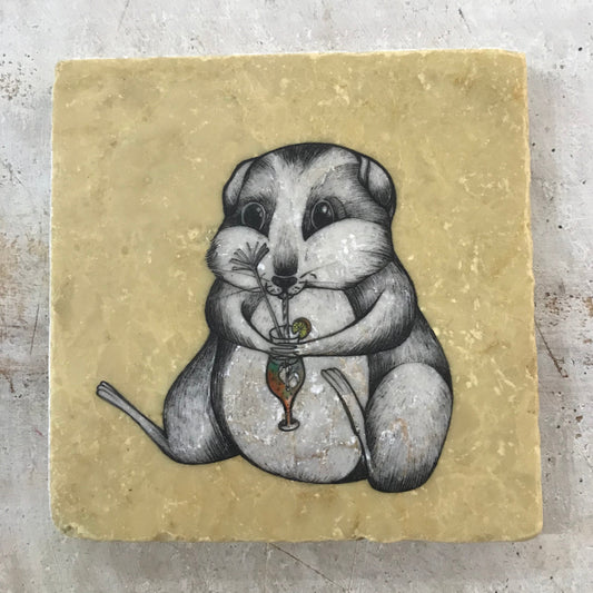 Azulejo artístico de piedra natural “Hamster Cocktail”