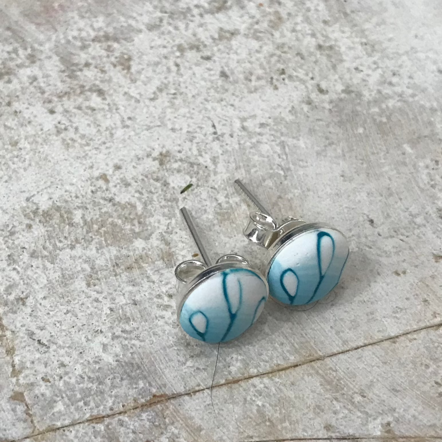 “Tranquil waters ” Floral Ocean 925 STERLING SILVER 8mm EARRING STUDS - handmade - by Stephanie Fraselle - Artisan Jewellery Design