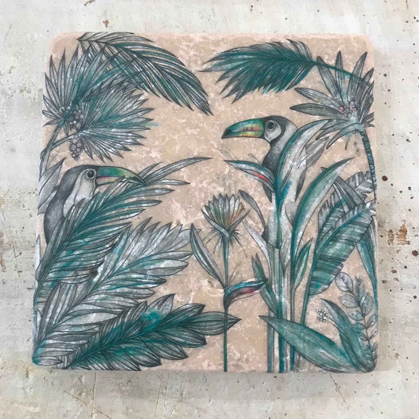 Natural stone art tile “Toucan”