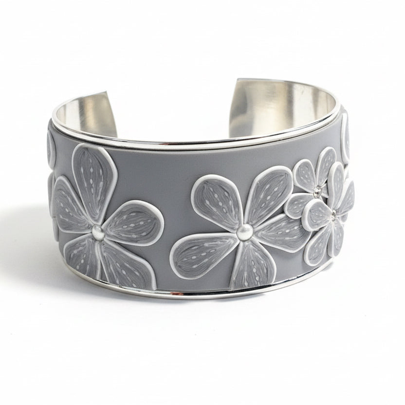 Grey Cashmere Bloom | Wide cuff | Hand Sculpted Florals