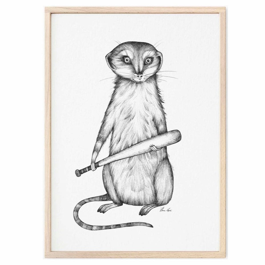 Premium Art Print - Meerkat Baseball