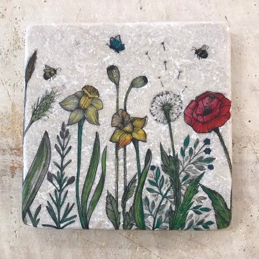 Azulejos artísticos de piedra natural con flores