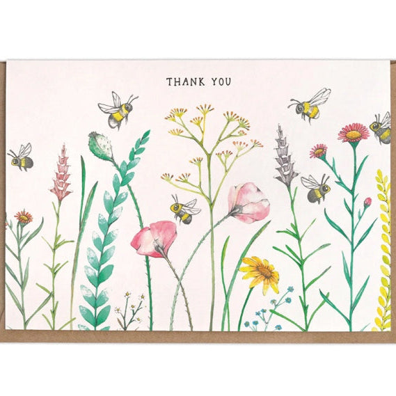 Flower Meadow -Thank You- Blank Greeting card