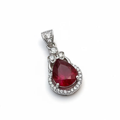 AAA Grade 2CT Ruby & White Topaz | 925 Solid Sterling Silver Pendant