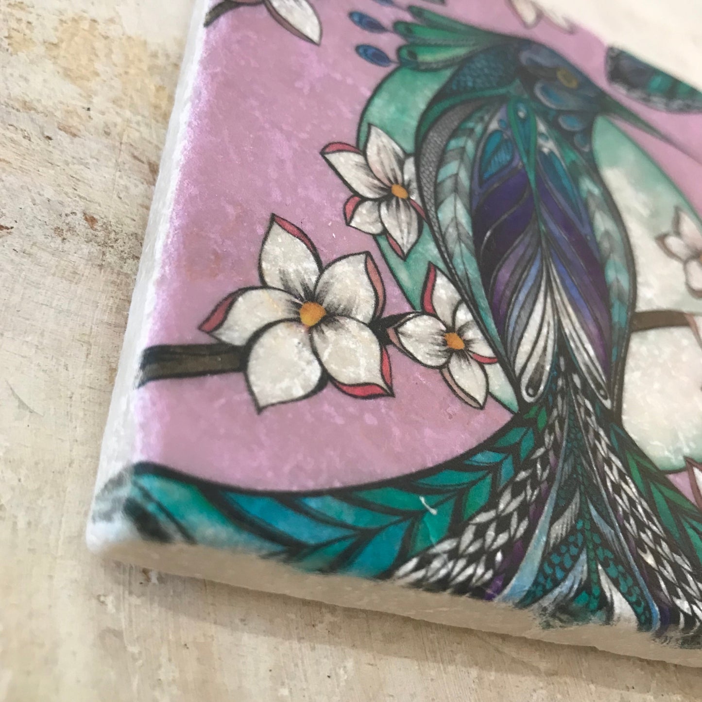 Natural stone art tile “Blueberry Divine bird 1”