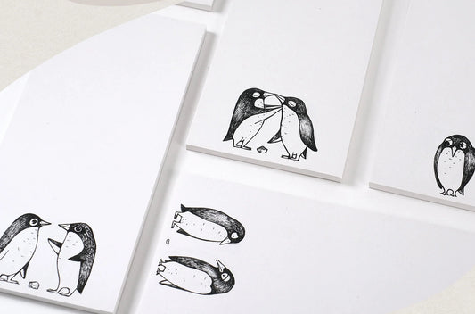 5 illustrations in 1 notepad - QUINTET penguins Love Story - RECYCLED PAPER