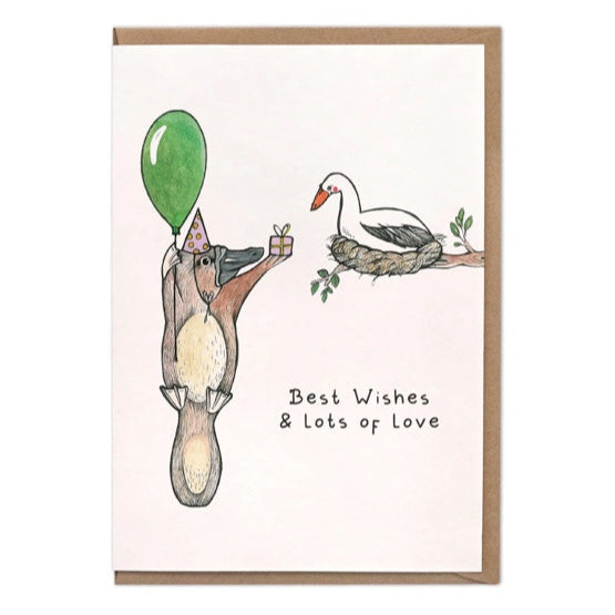 Duck billed Platypus - Blank Greeting card- "Best Wishes & Lots of Love"