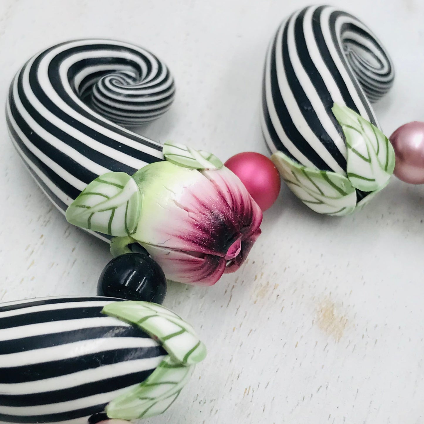 “Enchanted garden” Pin Stripe Eggplants ~beaded necklace by Stephanie Fraselle - Artisan Jewellery Design