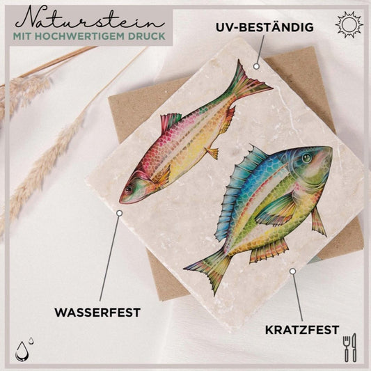 Azulejo artístico de piedra natural “Fish Duo Rubin Fern”