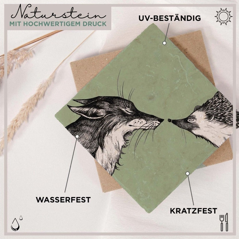 Naturstein-Kunstfliese „Der Fuchs und der Igel“