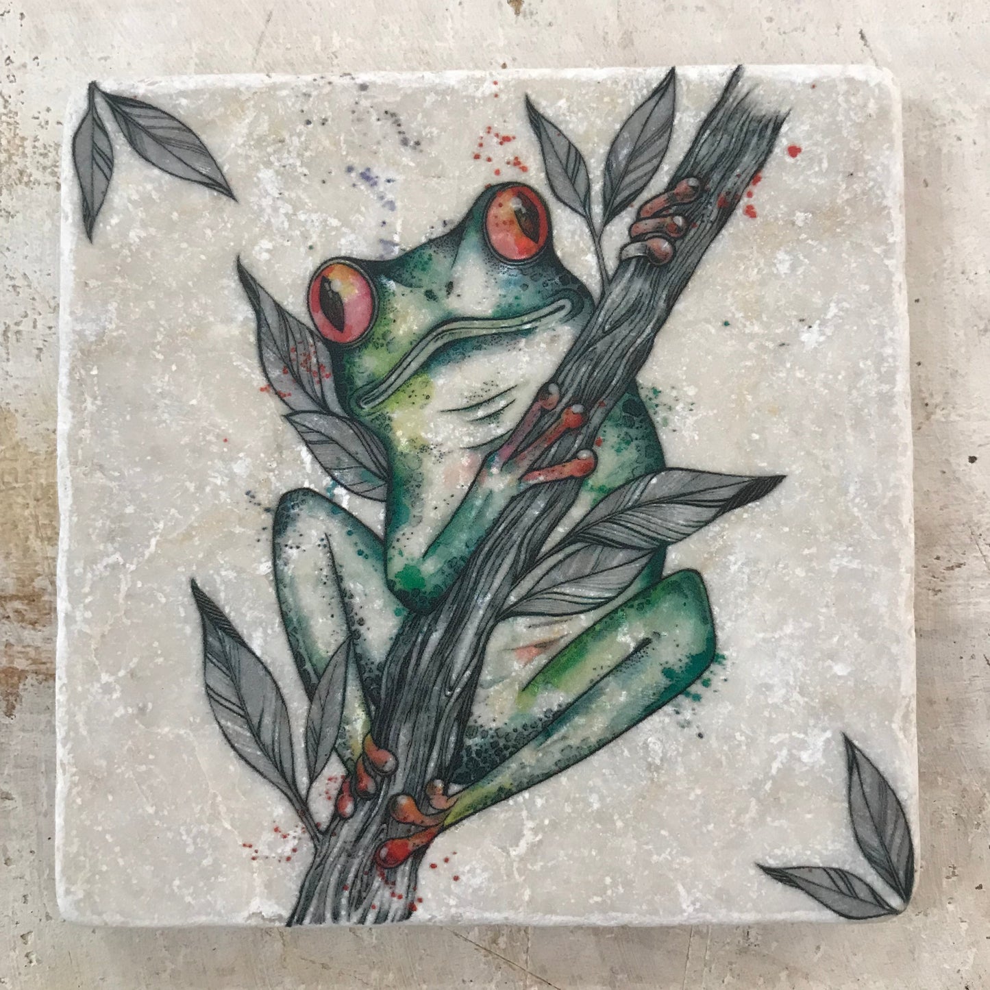 Natural stone art tile “Frog/Rana ”