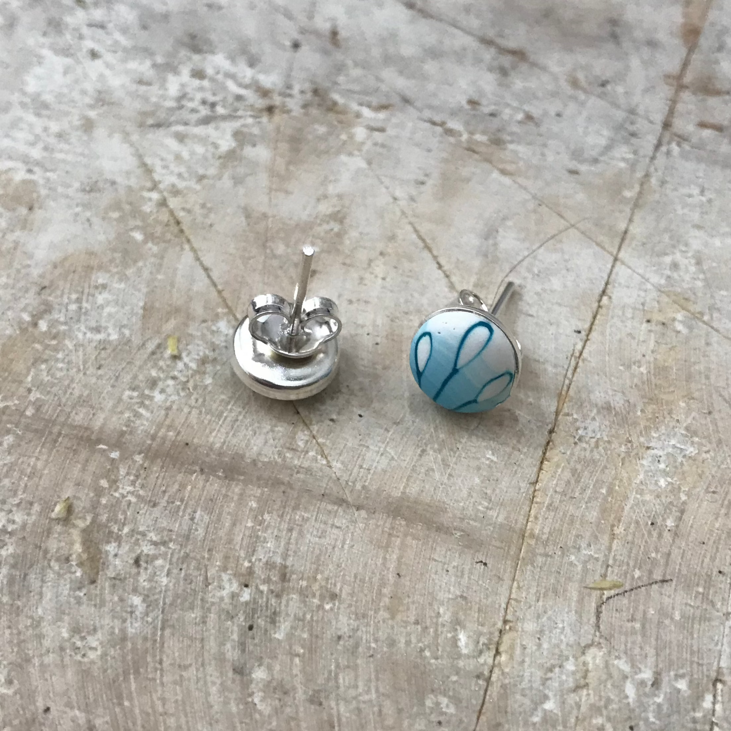 “Tranquil waters ” Floral Ocean 925 STERLING SILVER 8mm EARRING STUDS - handmade - by Stephanie Fraselle - Artisan Jewellery Design