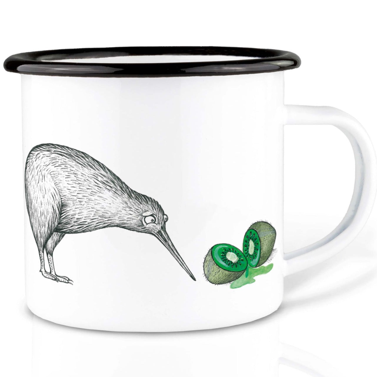 Enamel cup -Two Kiwis