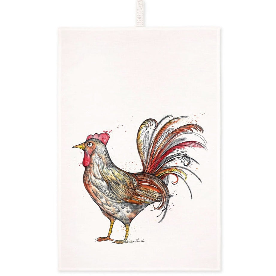 Tea Towel - Rooster - 🌿 Half linen kitchen towel (55% linen / 45% cotton)