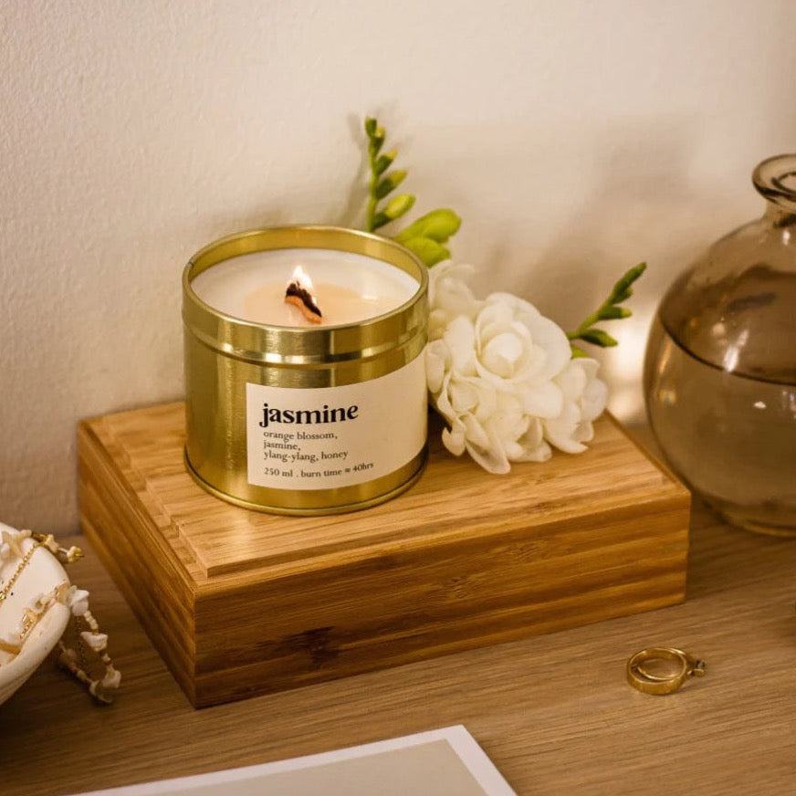 Jasmine botanical ARTISAN scented candle - large with wood wick