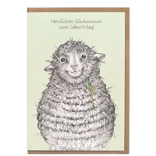 Wilfred the Sheep- „Herzlichen Glückwunsch zum Geburtstag!“- Blank Greeting card- ("Heartfelt congratulations on your birthday!")