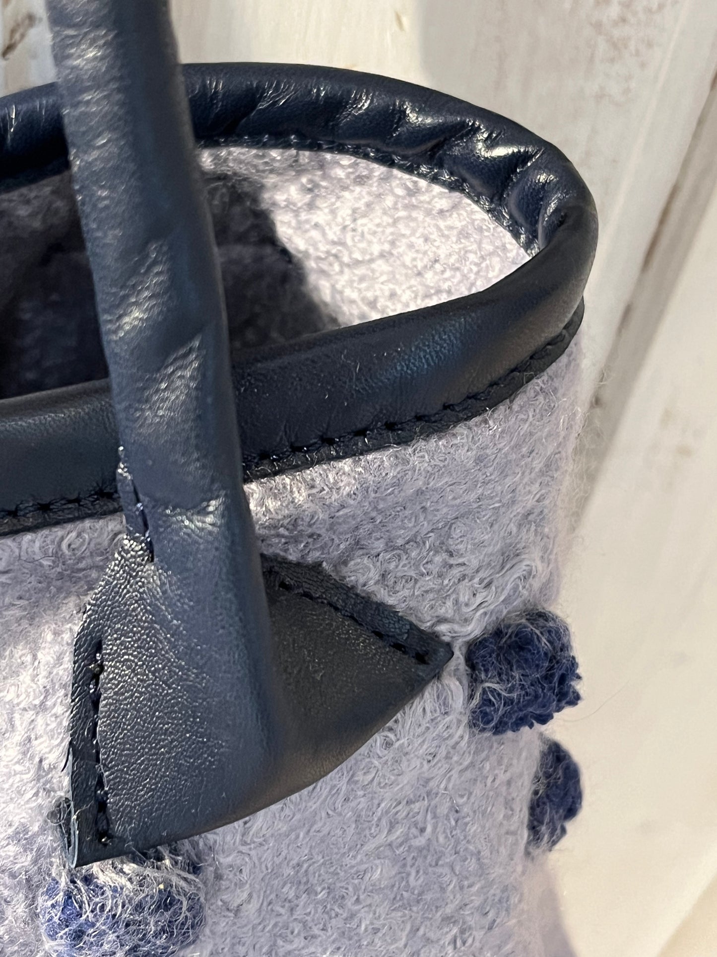 Rare handcrafted Nuno-felted Blue Pebbled Bag with deep tuareg blue pebbles on shabby grey-blue wool base