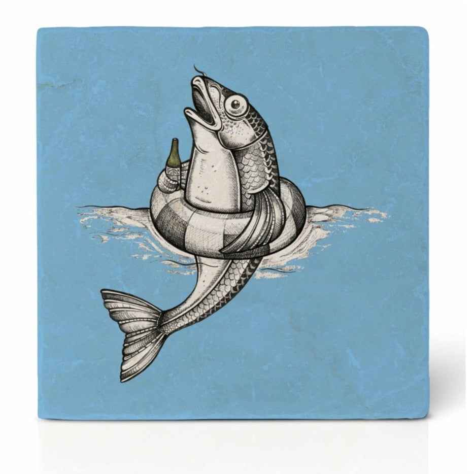 Natural stone art tile “Bernard the Dolphin”