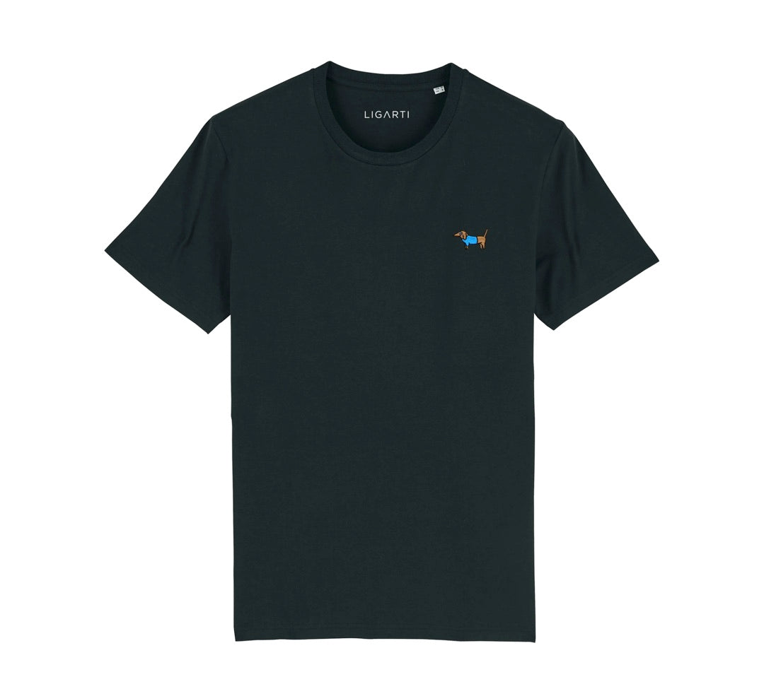 Unisex-T-Shirt aus Bio-Baumwolle mit Stickerei „Dackel“