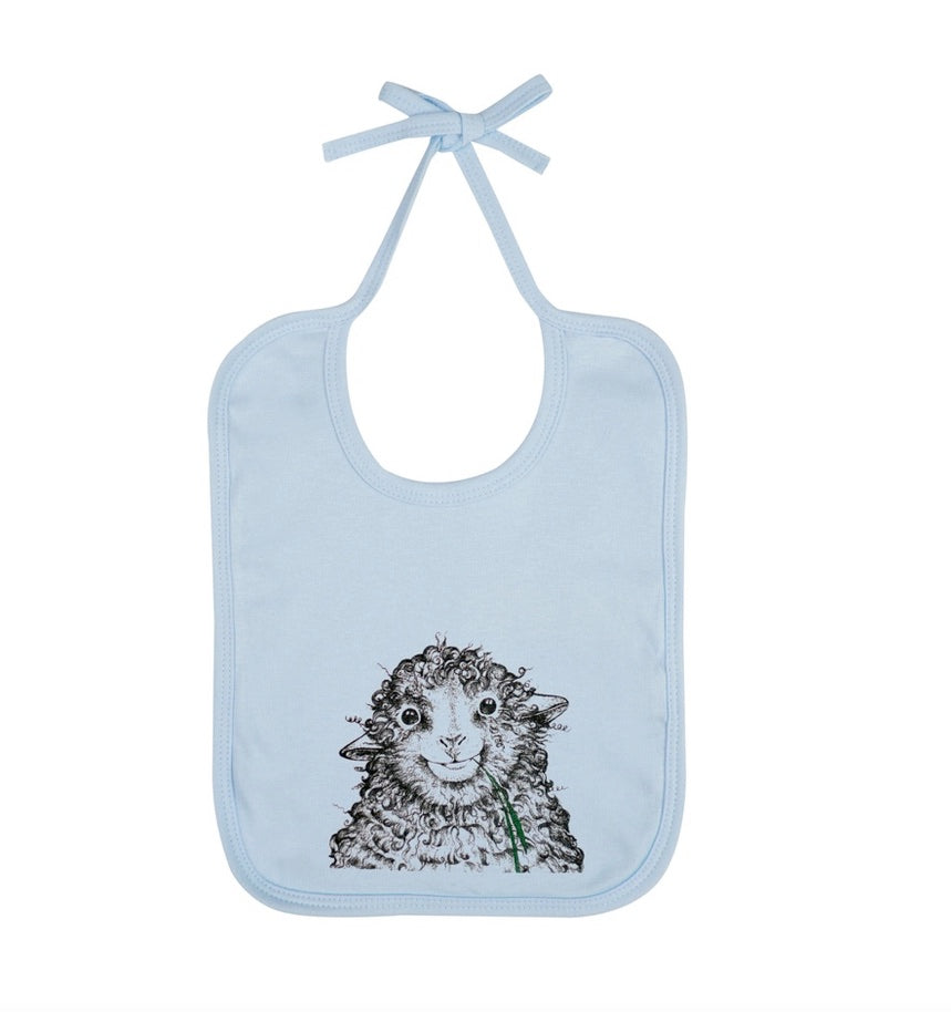 Easy Care Organic Cotton Baby Bib – Curly Fleece Sheep - Whimsical