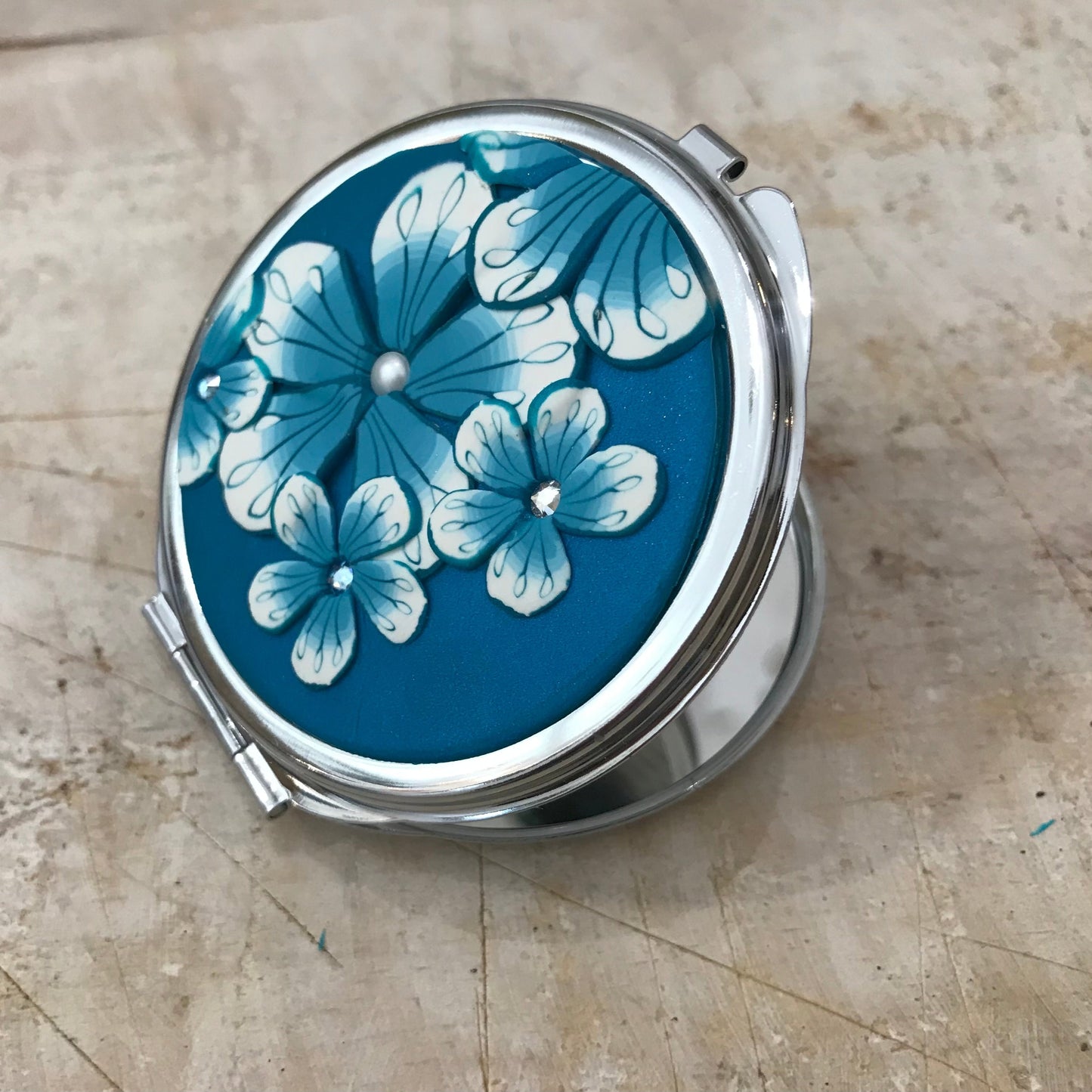 Pocket Mirror ¨Tranquil Waters¨Floral Ocean - by Stephanie Fraselle - Artisan Jewellery Design