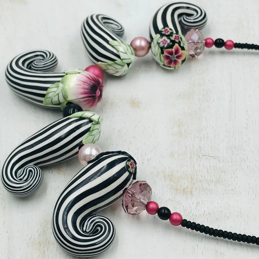 “Enchanted garden” Pin Stripe Eggplants ~beaded necklace by Stephanie Fraselle - Artisan Jewellery Design