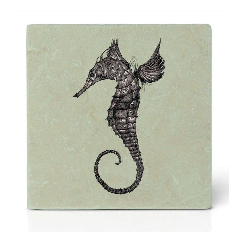 Natural stone art tile “Sea horse ”