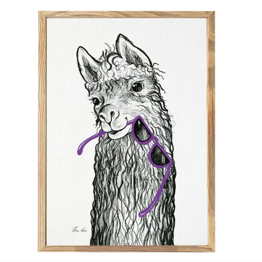 Premium Art Print - Llama wearing Purple sunglasses
