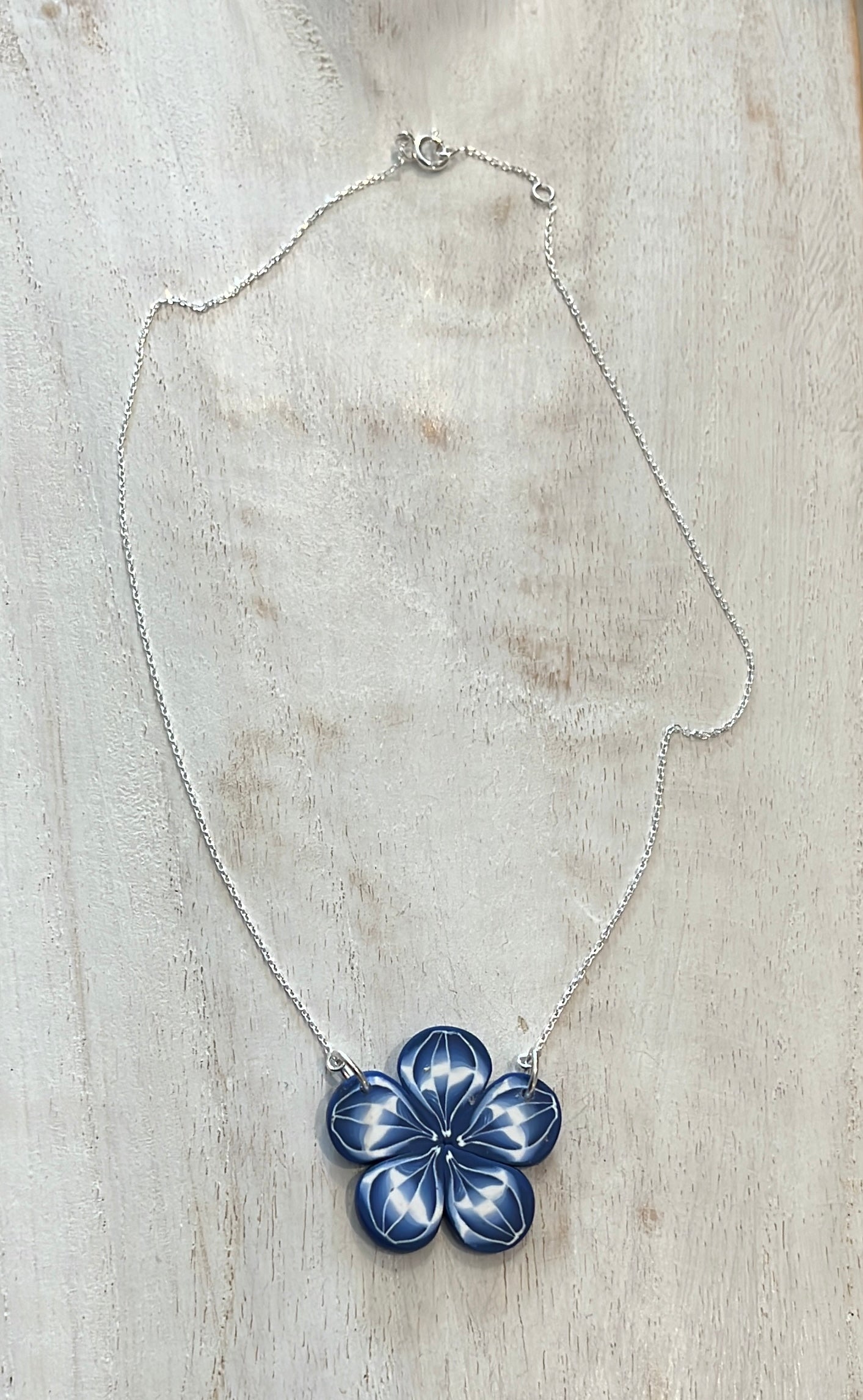 Bloom Pendant Marégraphie handcrafted polymer clay flower necklace on sterling silver chain