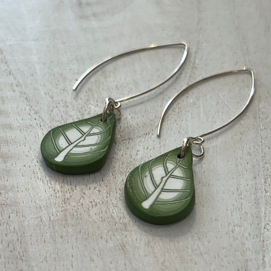 Enchanted Garden Leaf Earrings in Hand-Blended Polymer Clay and Sterling Silver by Stephanie Fraselle