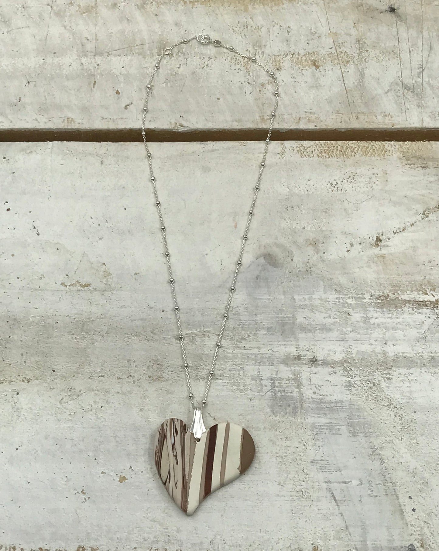 “Cappucino” Heart pendant - Sterling Silver 925 necklace by Stephanie Fraselle - Artisan Jewellery Design