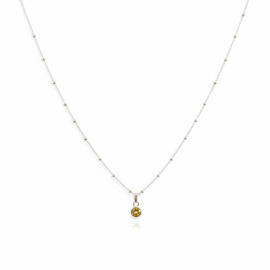 925 Sterling Silver Faceted Round Gemstone Pendant Necklace | Citrine