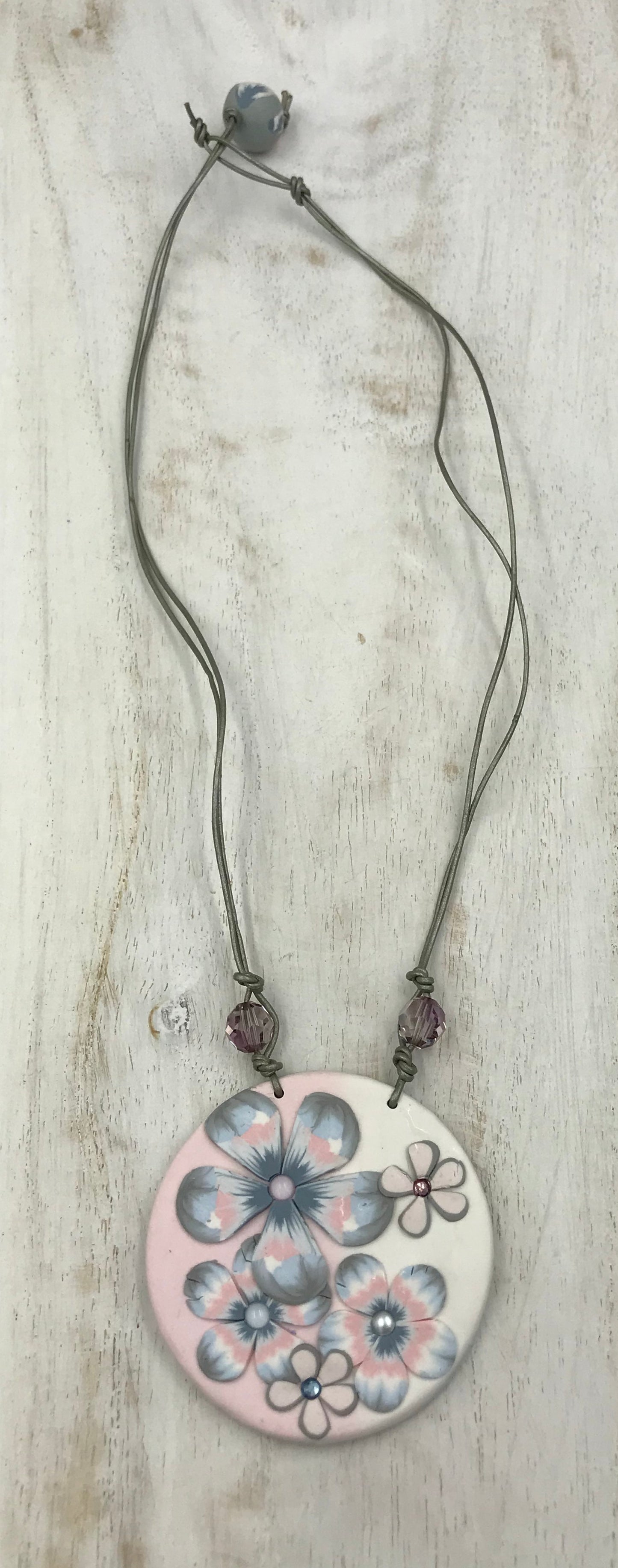 “Pastel Hues” 57mm Round pendant - Swarovski crystals - Leather cord by Stephanie Fraselle - Artisan Jewellery Design