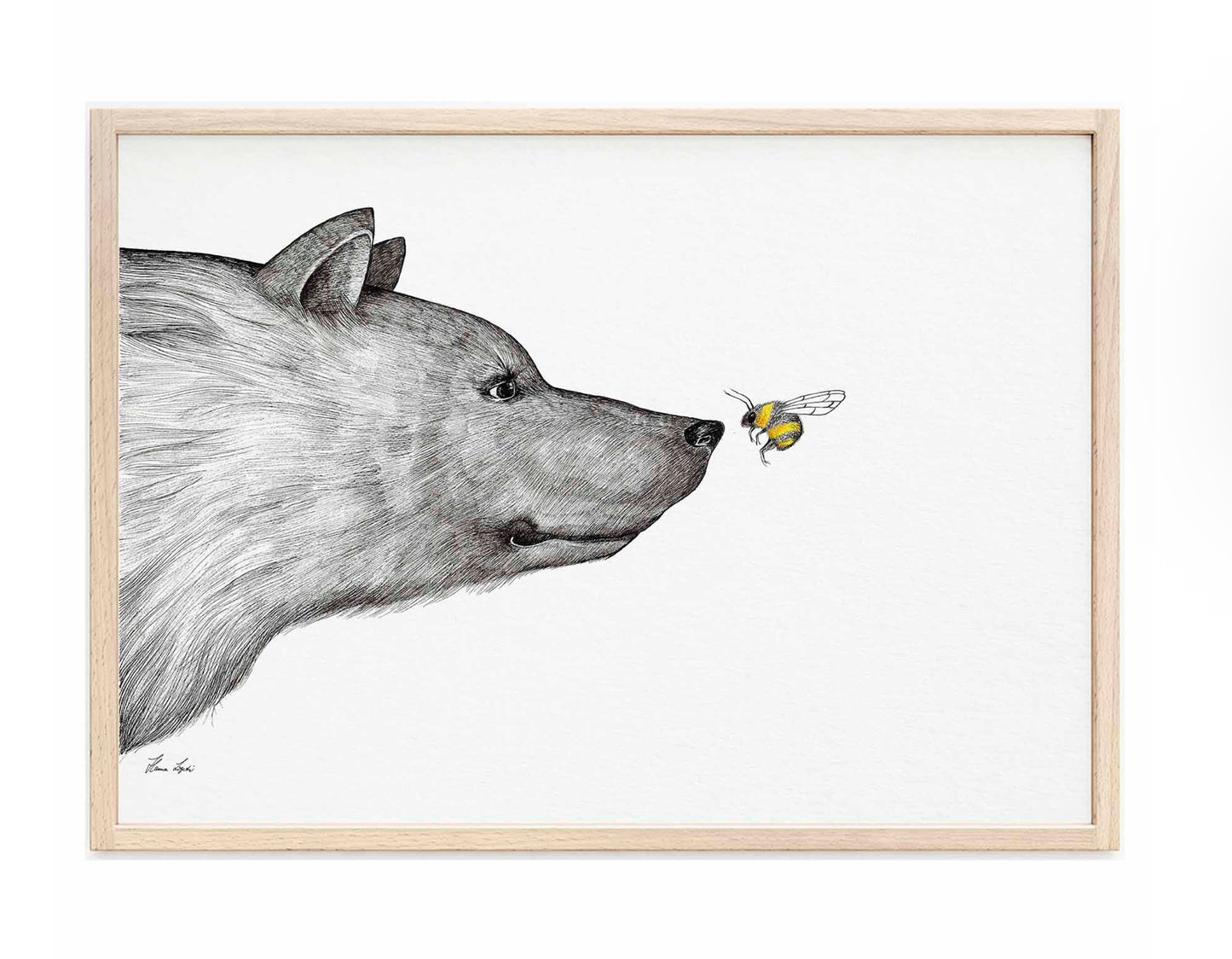 Impresión artística premium: El encuentro... el oso y la abeja