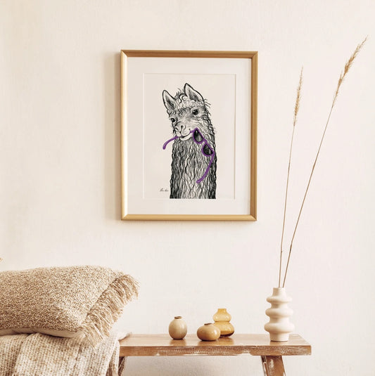 Premium Art Print - Llama wearing Purple sunglasses