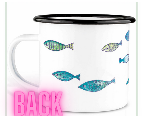 Emaille Tasse - Fischschwarm