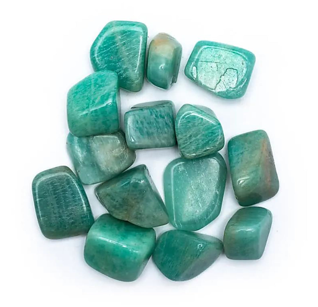Smooth, tumbled stone chunks of AMAZONITE mineral stone .Class A quality