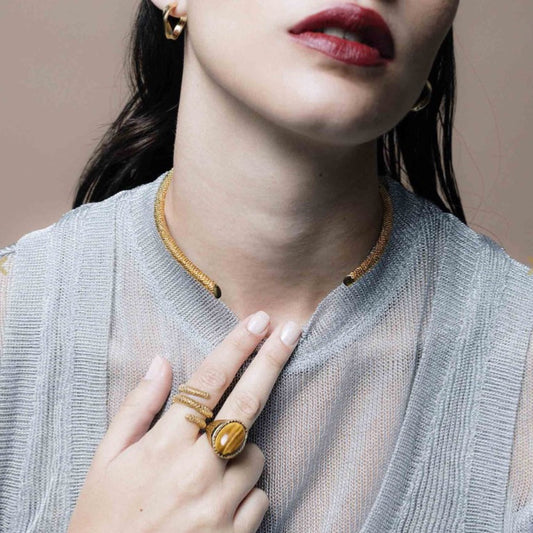 “RIO” Tiger eye natural gemstone adjustable ring by Hissia