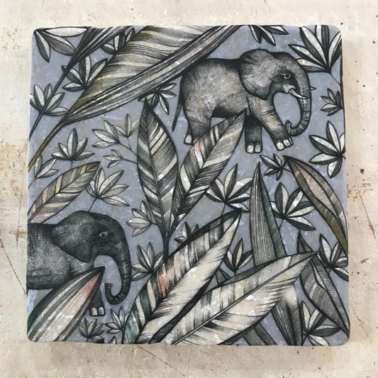 Azulejo artístico de piedra natural “Elefantes”