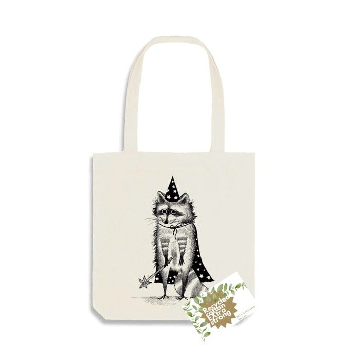 Jute bag - The Raccoon Magician - RECYCLED cotton.