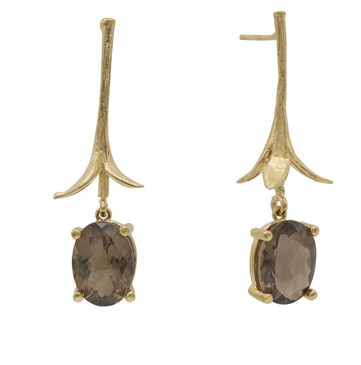 18 carat gold plated Flora Hissia Smoky quartz drop earrings