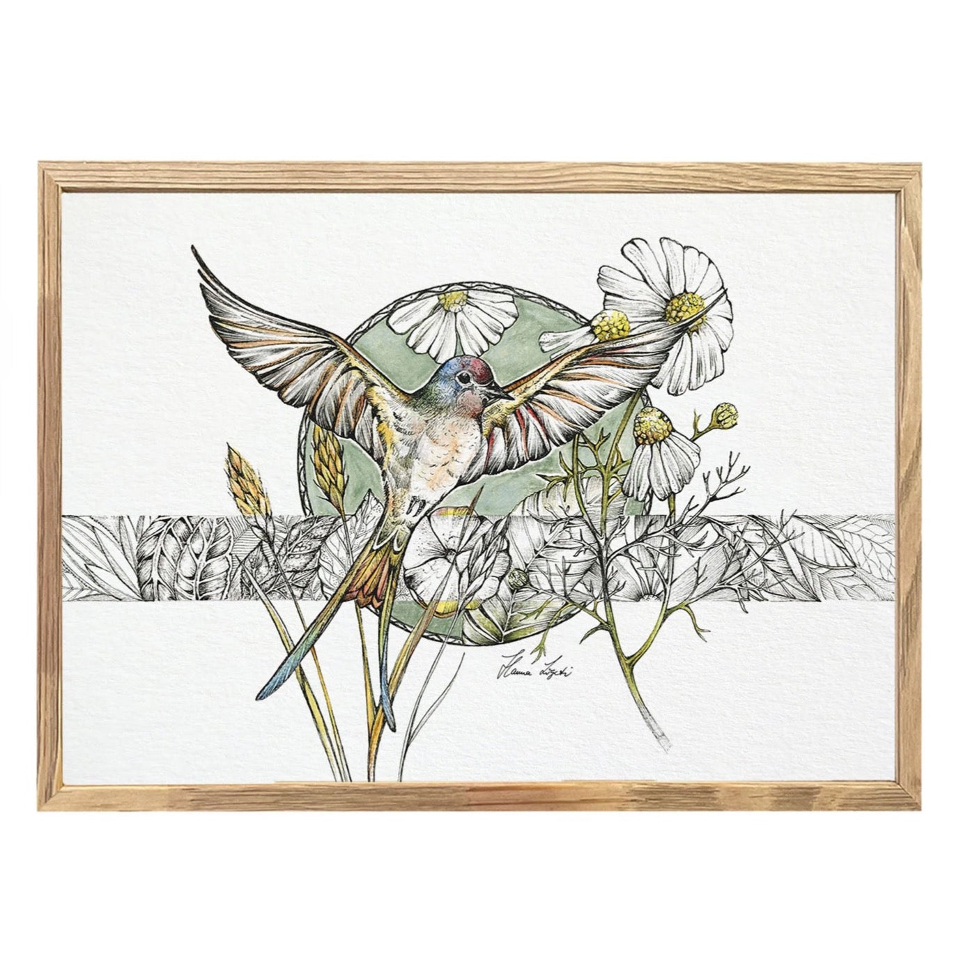 Premium Art Print - chamomile swallow