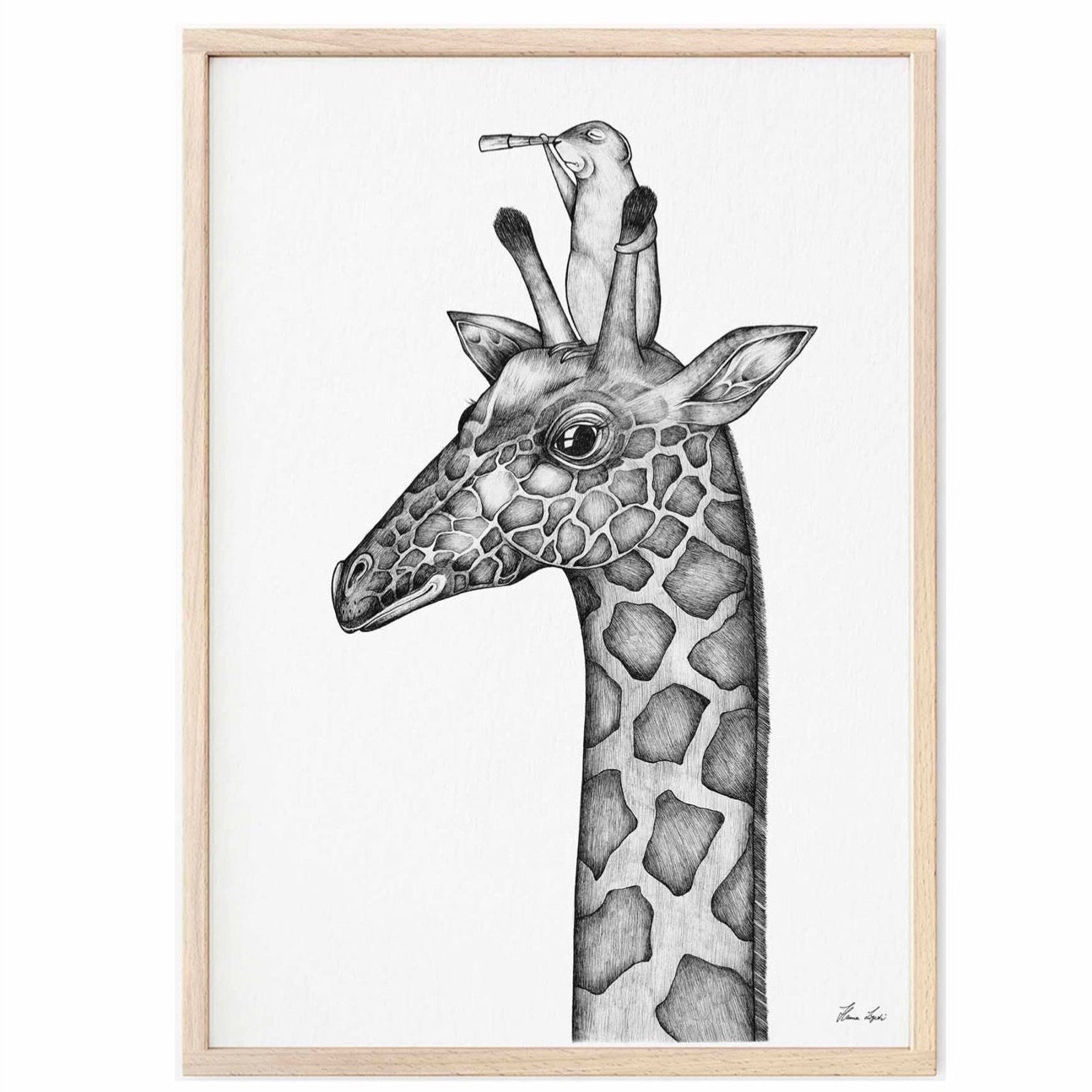Premium Art Print - Good view - Giraffe Meerkat